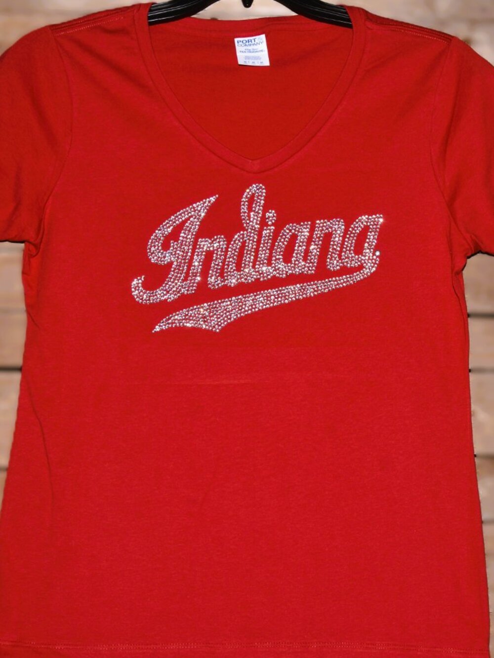 Indiana Hoosiers licensed rhinestone short sleeve Vneck shirt XS S M L XL 2X3X4X